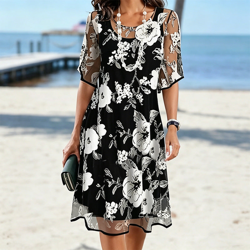 🔥Offre à durée limitée - Robe élégante en mousseline à imprimé floral pour femme✈️