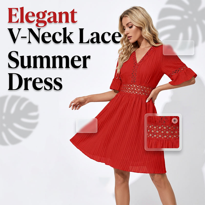 Robe chic à col en V avec découpes en dentelle