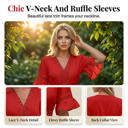 Robe chic à col en V avec découpes en dentelle