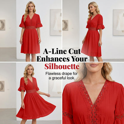Robe chic à col en V avec découpes en dentelle