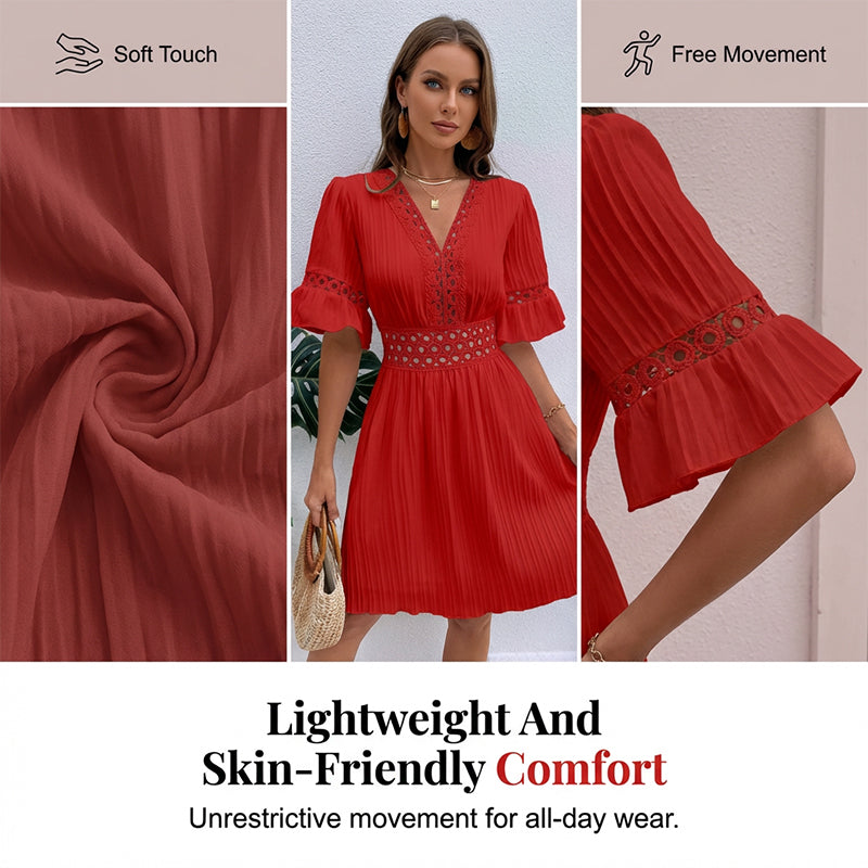 Robe chic à col en V avec découpes en dentelle