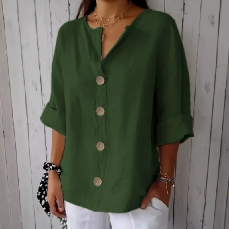 👕 PROMO LIMITÉE 50% DE RÉDUCTION ! ✨ Haut Boutonné Ample pour Femme – Infroissable, Respirant, Polyvalent 🌿