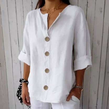 👕 PROMO LIMITÉE 50% DE RÉDUCTION ! ✨ Haut Boutonné Ample pour Femme – Infroissable, Respirant, Polyvalent 🌿
