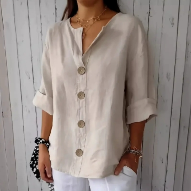 👕 PROMO LIMITÉE 50% DE RÉDUCTION ! ✨ Haut Boutonné Ample pour Femme – Infroissable, Respirant, Polyvalent 🌿