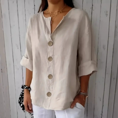 👕 PROMO LIMITÉE 50% DE RÉDUCTION ! ✨ Haut Boutonné Ample pour Femme – Infroissable, Respirant, Polyvalent 🌿