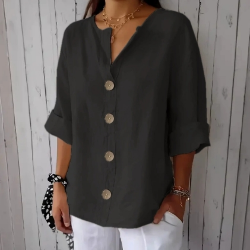 👕 PROMO LIMITÉE 50% DE RÉDUCTION ! ✨ Haut Boutonné Ample pour Femme – Infroissable, Respirant, Polyvalent 🌿