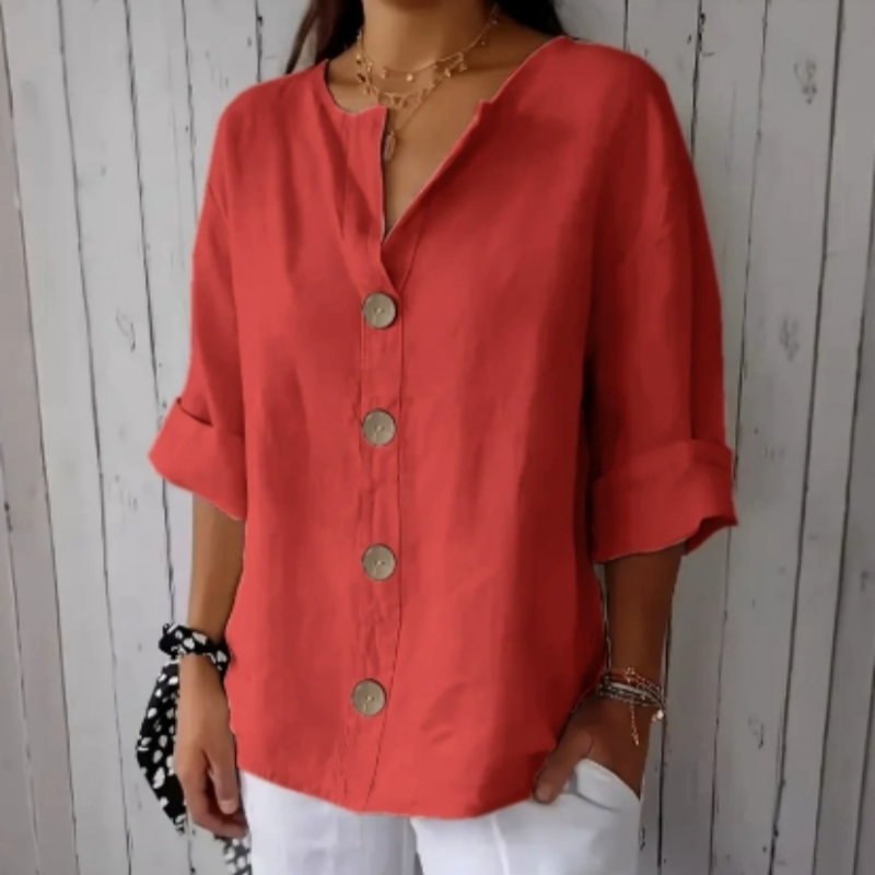 👕 PROMO LIMITÉE 50% DE RÉDUCTION ! ✨ Haut Boutonné Ample pour Femme – Infroissable, Respirant, Polyvalent 🌿