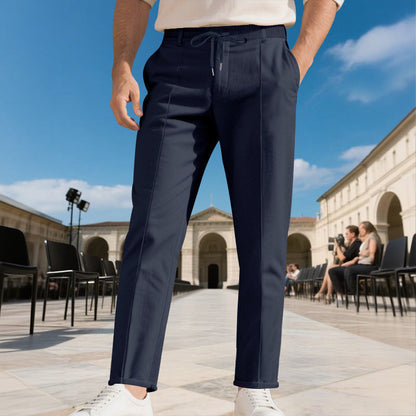 Pantalon de costume droit pour homme avec cordon de serrage