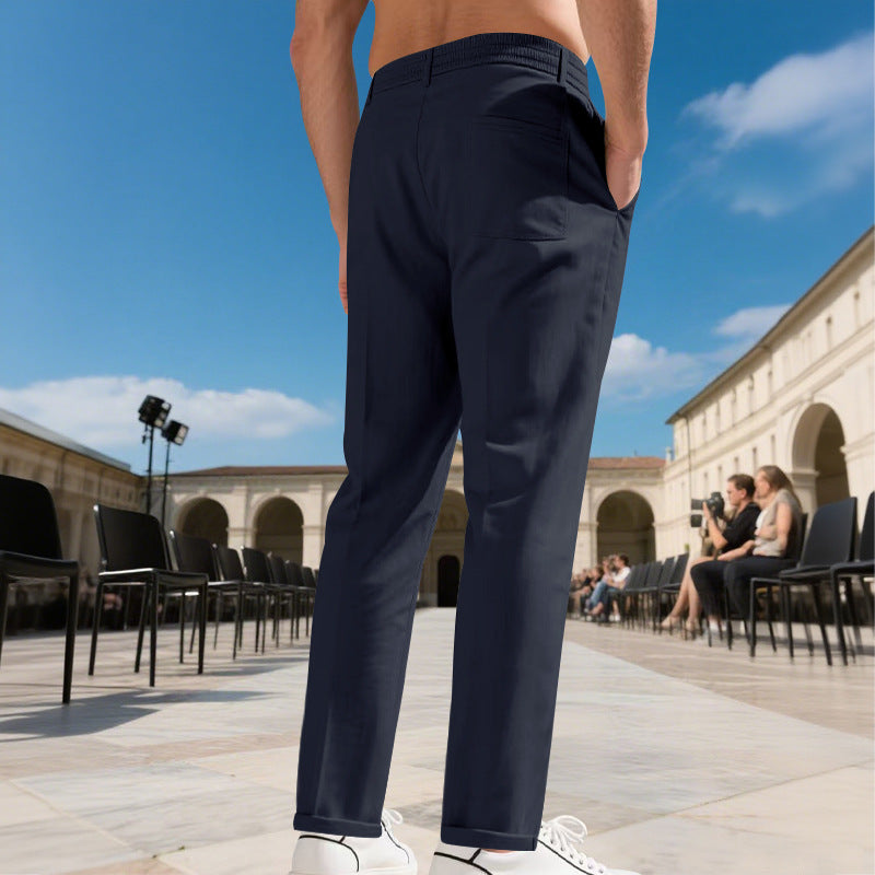 Pantalon de costume droit pour homme avec cordon de serrage