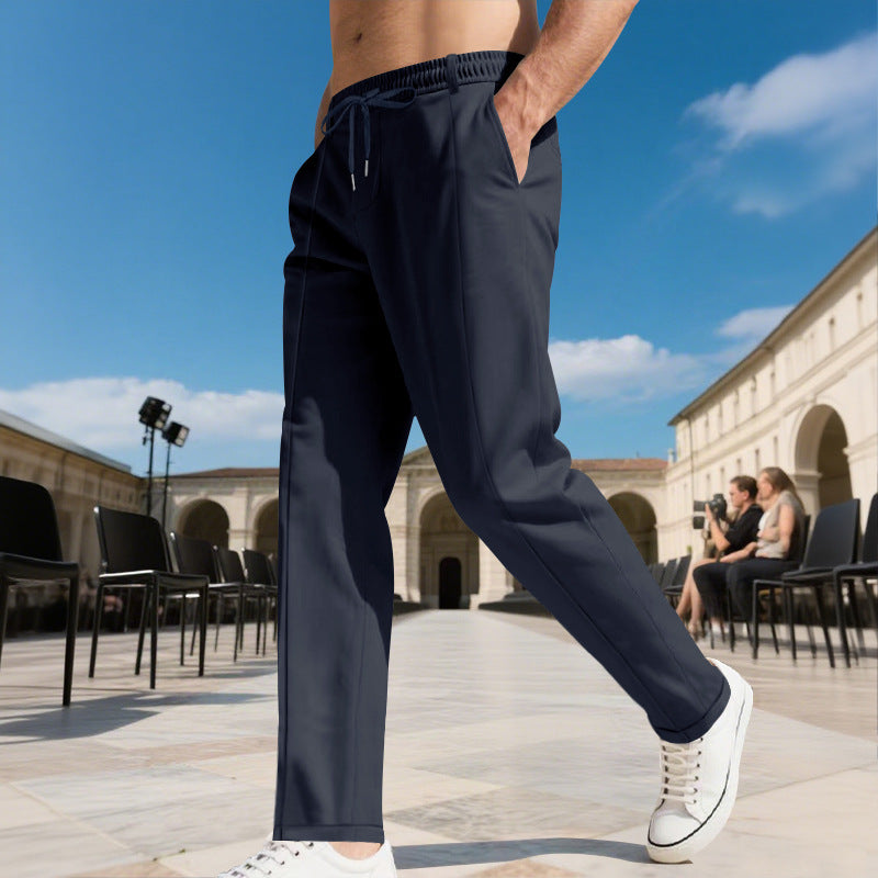 Pantalon de costume droit pour homme avec cordon de serrage