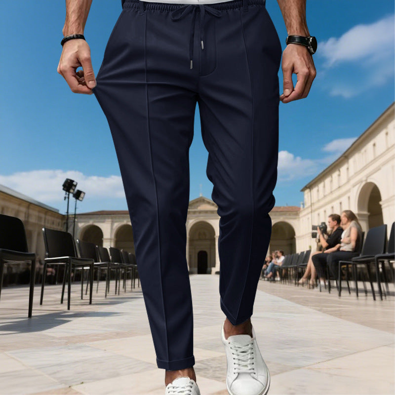 Pantalon de costume droit pour homme avec cordon de serrage
