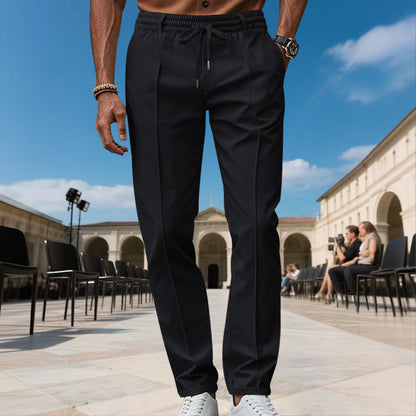 Pantalon de costume droit pour homme avec cordon de serrage