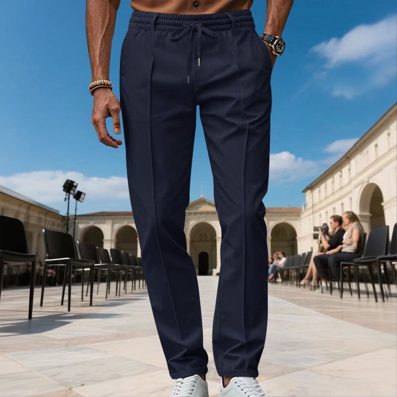 Pantalon de costume droit pour homme avec cordon de serrage