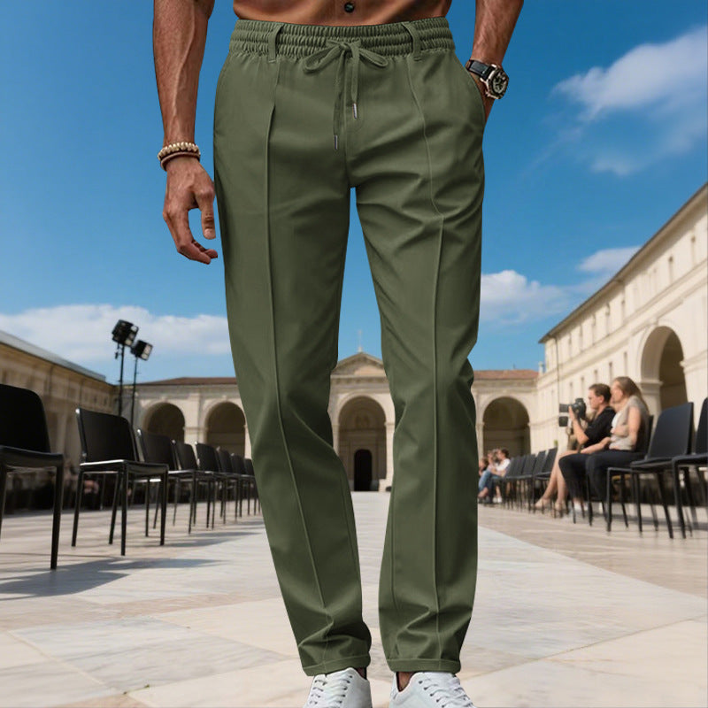 Pantalon de costume droit pour homme avec cordon de serrage
