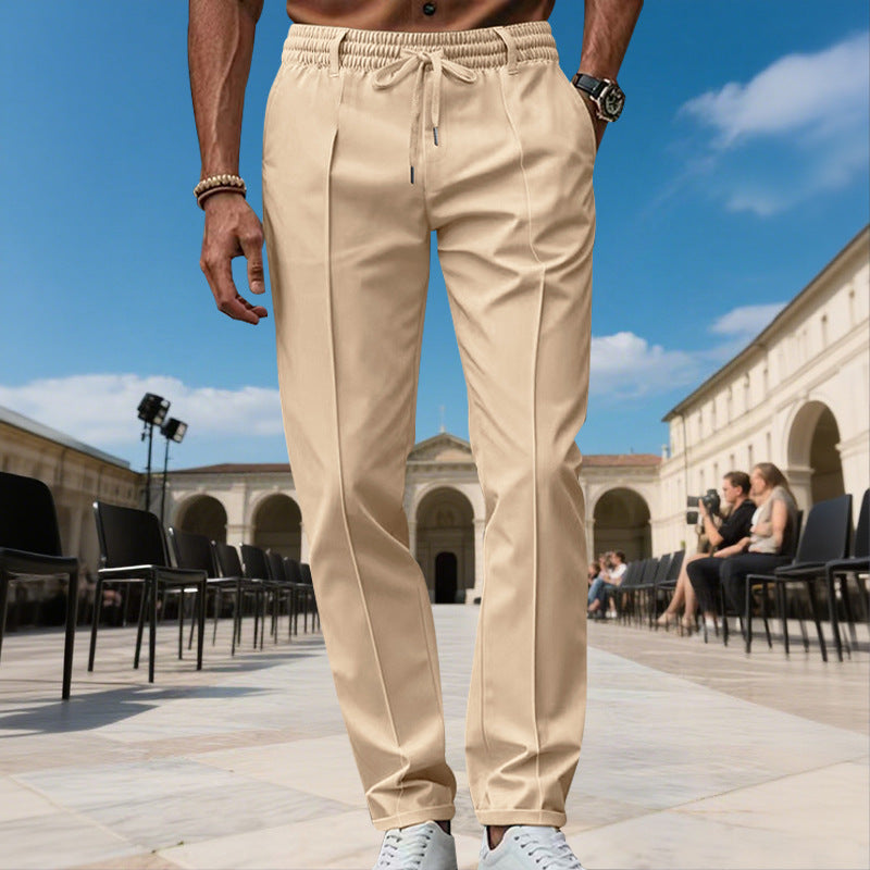 Pantalon de costume droit pour homme avec cordon de serrage