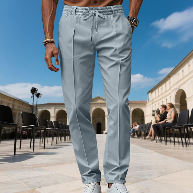 Pantalon de costume droit pour homme avec cordon de serrage
