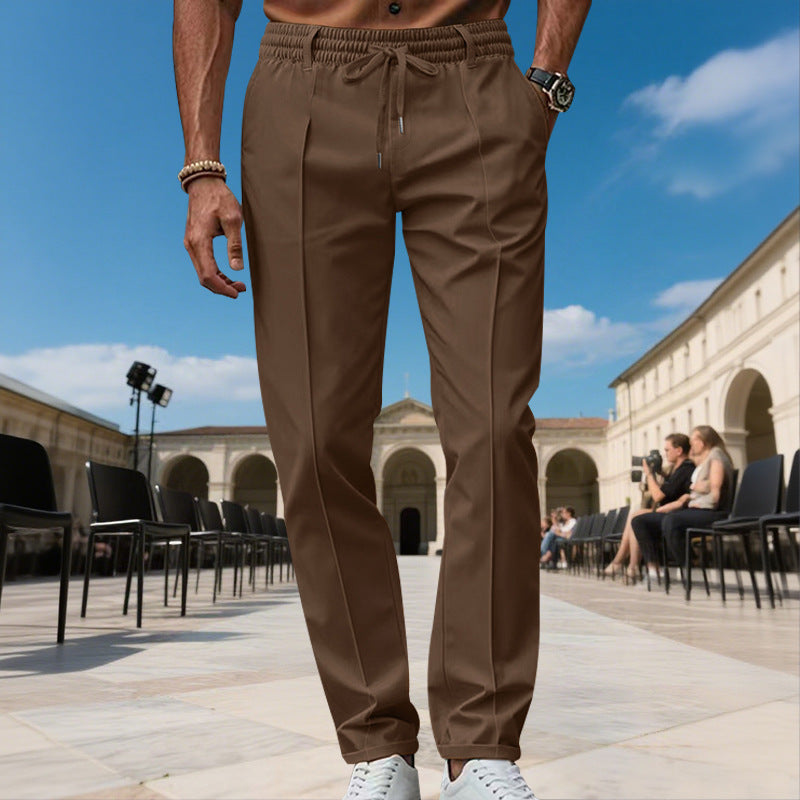 Pantalon de costume droit pour homme avec cordon de serrage