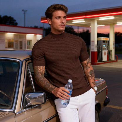 👕 50 % DE RÉDUCTION POUR UNE DURÉE LIMITÉE ! ✨ T-shirt slim à col montant pour homme – En jersey côtelé, manches courtes, 6 coloris 🍁