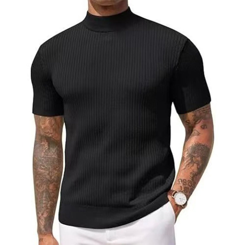 👕 50 % DE RÉDUCTION POUR UNE DURÉE LIMITÉE ! ✨ T-shirt slim à col montant pour homme – En jersey côtelé, manches courtes, 6 coloris 🍁