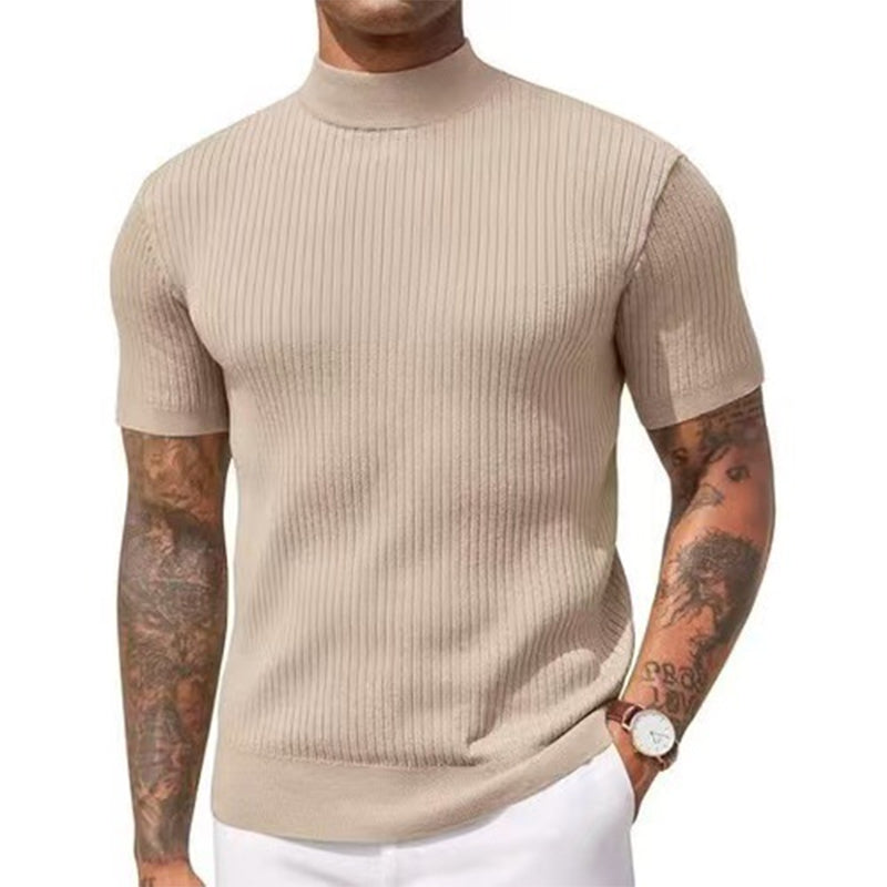 👕 50 % DE RÉDUCTION POUR UNE DURÉE LIMITÉE ! ✨ T-shirt slim à col montant pour homme – En jersey côtelé, manches courtes, 6 coloris 🍁