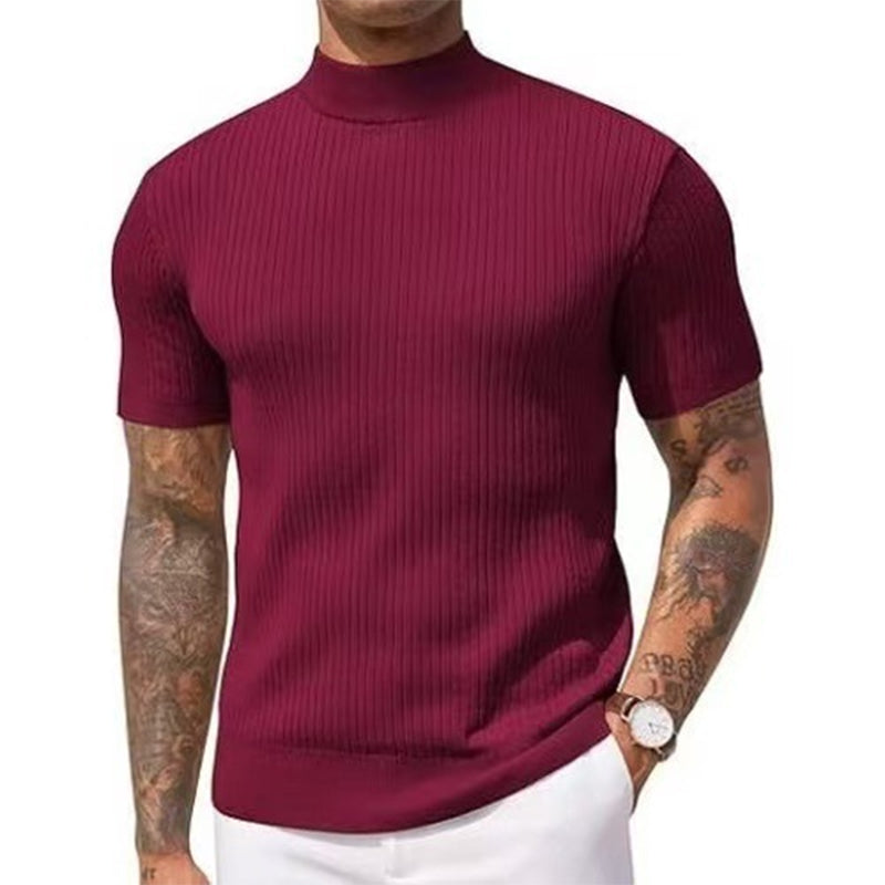 👕 50 % DE RÉDUCTION POUR UNE DURÉE LIMITÉE ! ✨ T-shirt slim à col montant pour homme – En jersey côtelé, manches courtes, 6 coloris 🍁