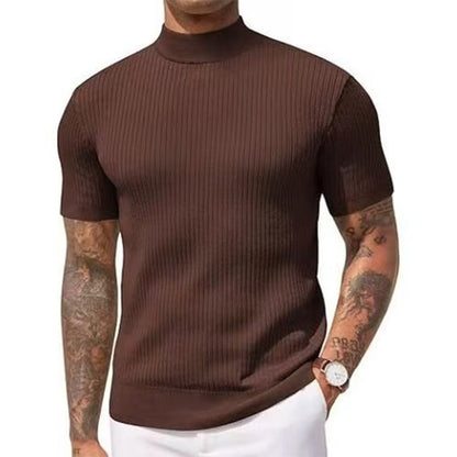 👕 50 % DE RÉDUCTION POUR UNE DURÉE LIMITÉE ! ✨ T-shirt slim à col montant pour homme – En jersey côtelé, manches courtes, 6 coloris 🍁