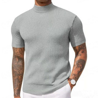 👕 50 % DE RÉDUCTION POUR UNE DURÉE LIMITÉE ! ✨ T-shirt slim à col montant pour homme – En jersey côtelé, manches courtes, 6 coloris 🍁