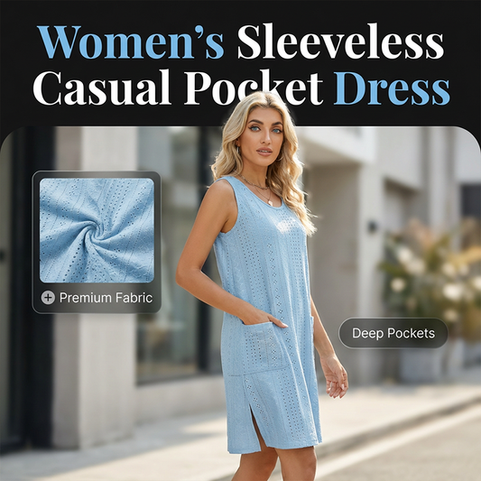 🔥Robe décontractée sans manches à col rond et poches pour femme✈️