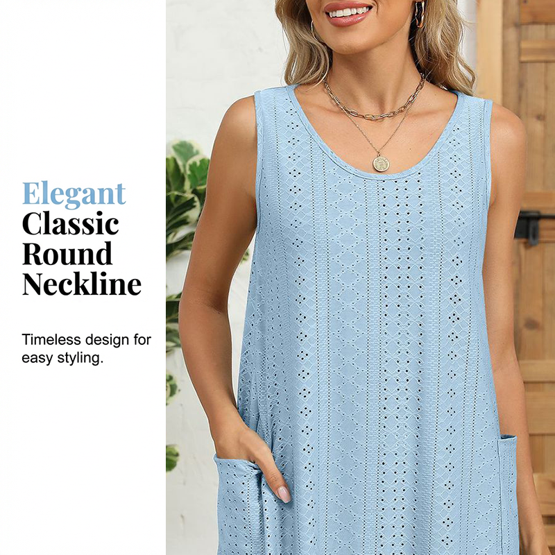🔥Robe décontractée sans manches à col rond et poches pour femme✈️