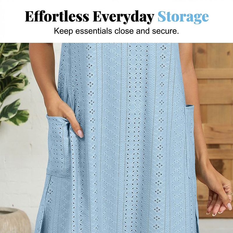 🔥Robe décontractée sans manches à col rond et poches pour femme✈️