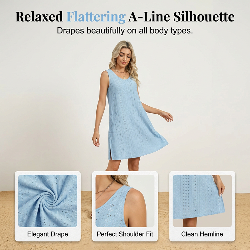 🔥Robe décontractée sans manches à col rond et poches pour femme✈️