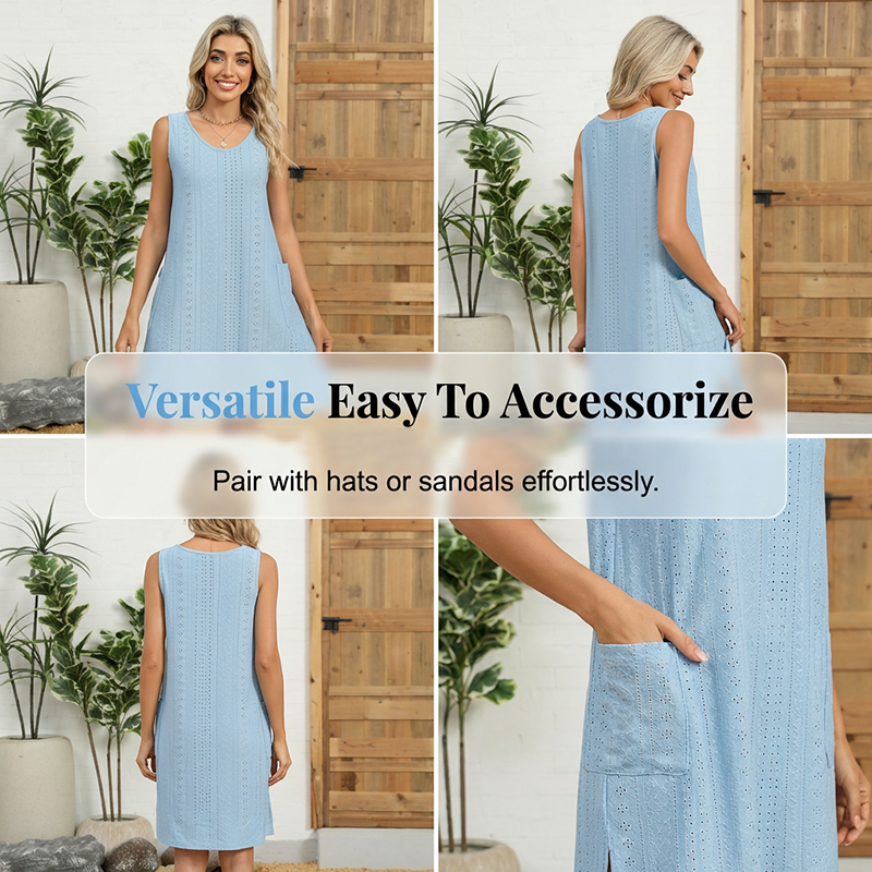 🔥Robe décontractée sans manches à col rond et poches pour femme✈️