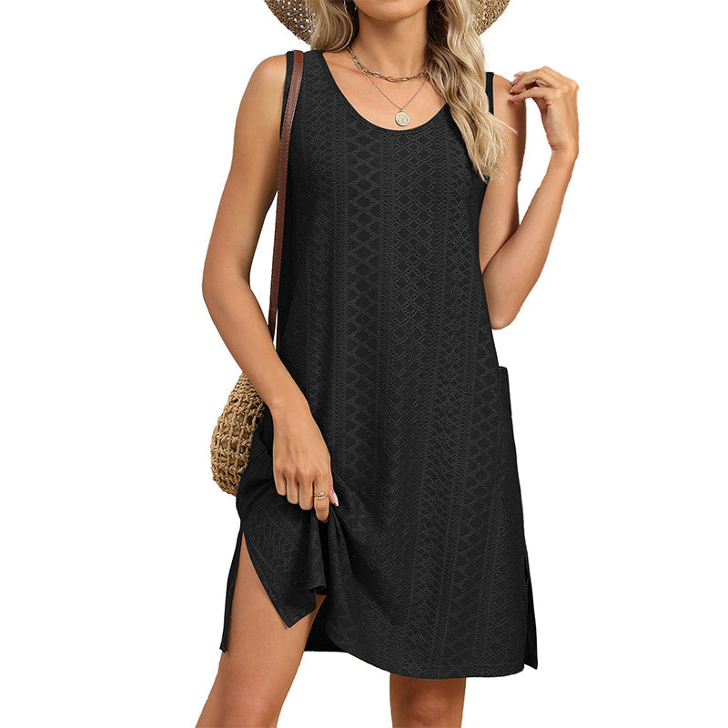 🔥Robe décontractée sans manches à col rond et poches pour femme✈️