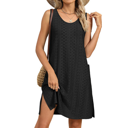 🔥Robe décontractée sans manches à col rond et poches pour femme✈️