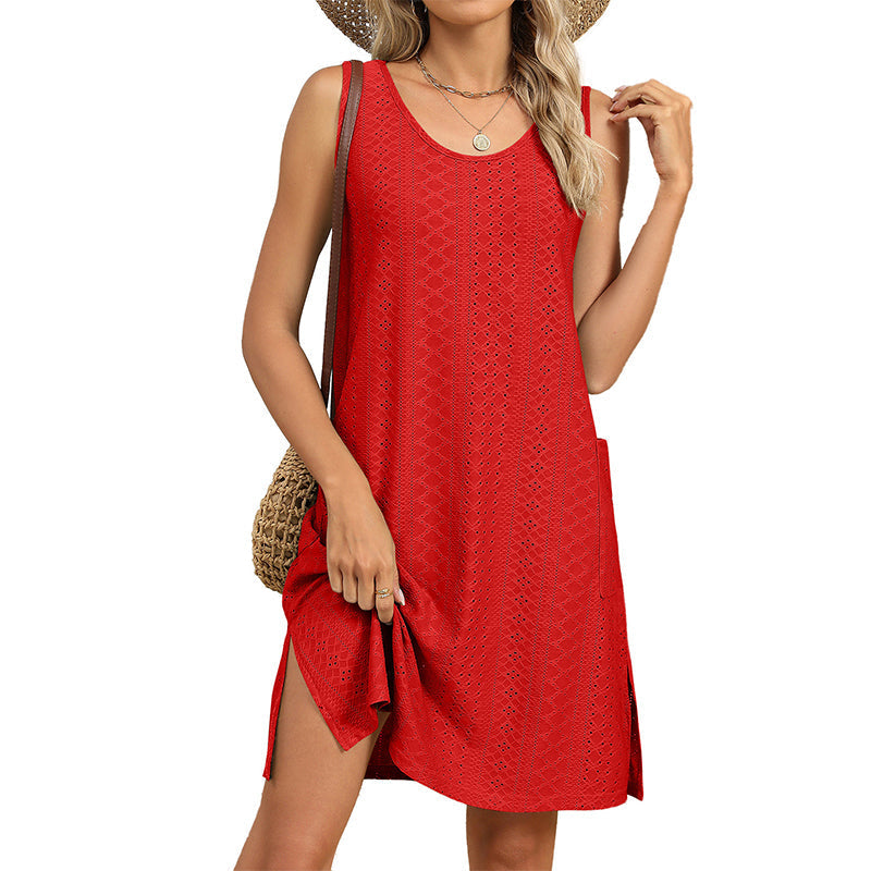 🔥Robe décontractée sans manches à col rond et poches pour femme✈️