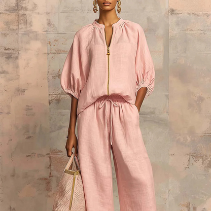 ✨50% DE RÉDUCTION👕Ensemble de Survêtement Décontracté 2 Pièces – Pantalon Large, Manches Bouffantes, Cordon de Serrage🍂