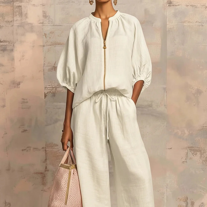 ✨50% DE RÉDUCTION👕Ensemble de Survêtement Décontracté 2 Pièces – Pantalon Large, Manches Bouffantes, Cordon de Serrage🍂