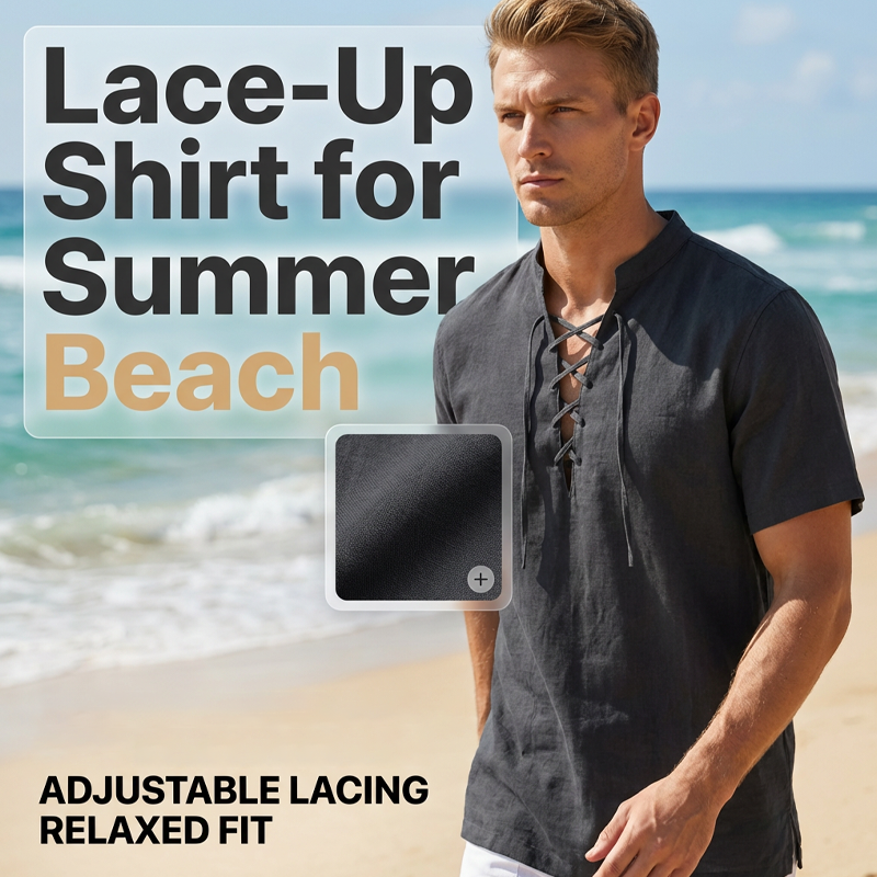 Chemise décontractée à manches courtes avec laçage pour homme
