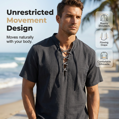 Chemise décontractée à manches courtes avec laçage pour homme