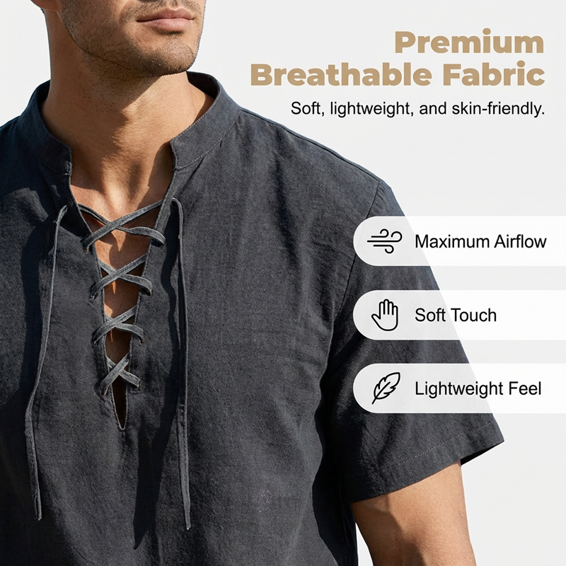 Chemise décontractée à manches courtes avec laçage pour homme