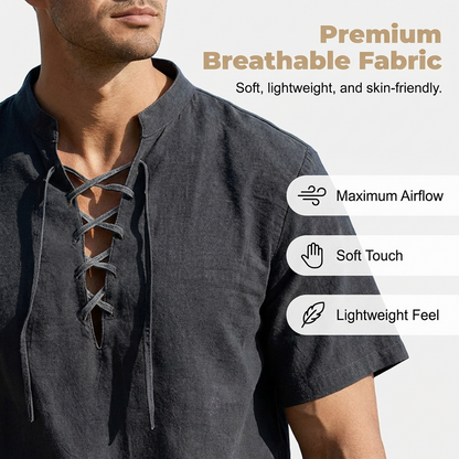 Chemise décontractée à manches courtes avec laçage pour homme