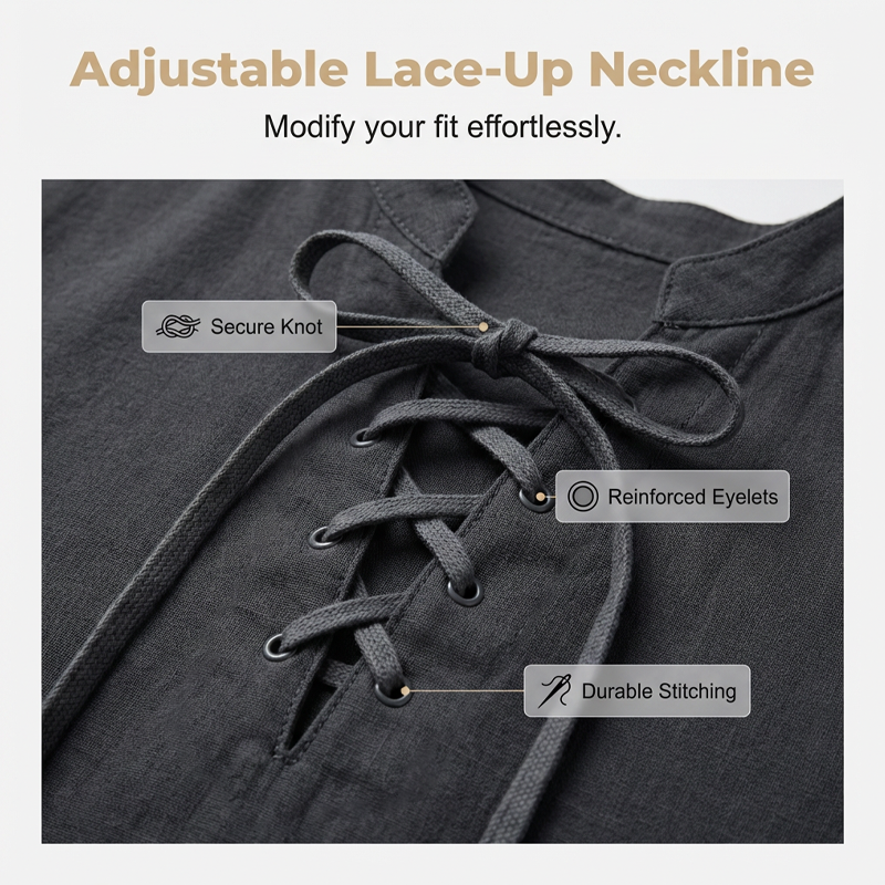 Chemise décontractée à manches courtes avec laçage pour homme