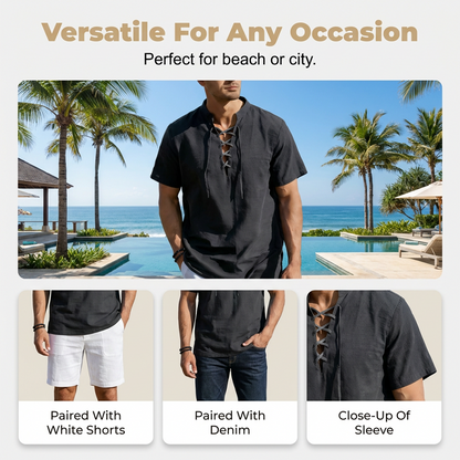 Chemise décontractée à manches courtes avec laçage pour homme