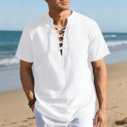Chemise décontractée à manches courtes avec laçage pour homme