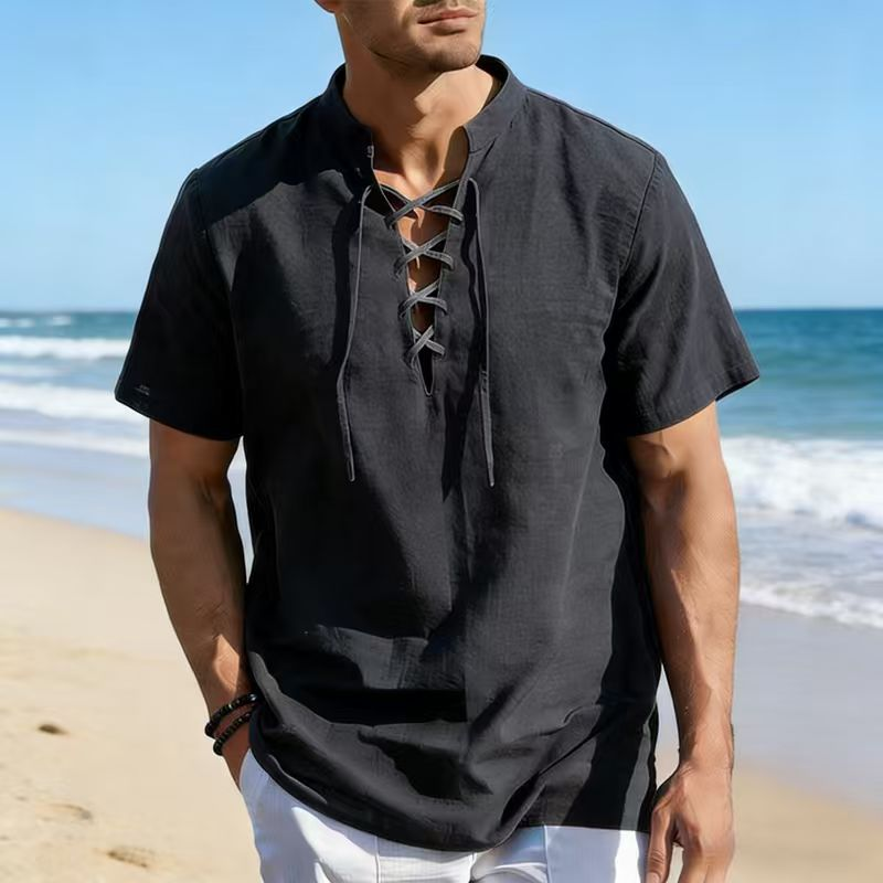 Chemise décontractée à manches courtes avec laçage pour homme