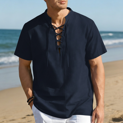 Chemise décontractée à manches courtes avec laçage pour homme
