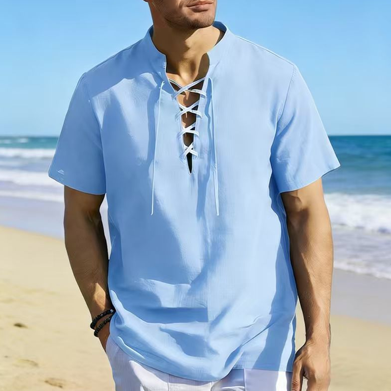 Chemise décontractée à manches courtes avec laçage pour homme