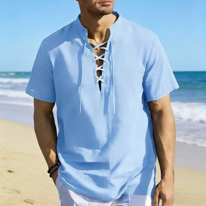 Chemise décontractée à manches courtes avec laçage pour homme