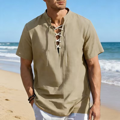 Chemise décontractée à manches courtes avec laçage pour homme