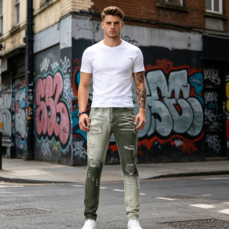 Jean slim déchiré dégradé pour homme